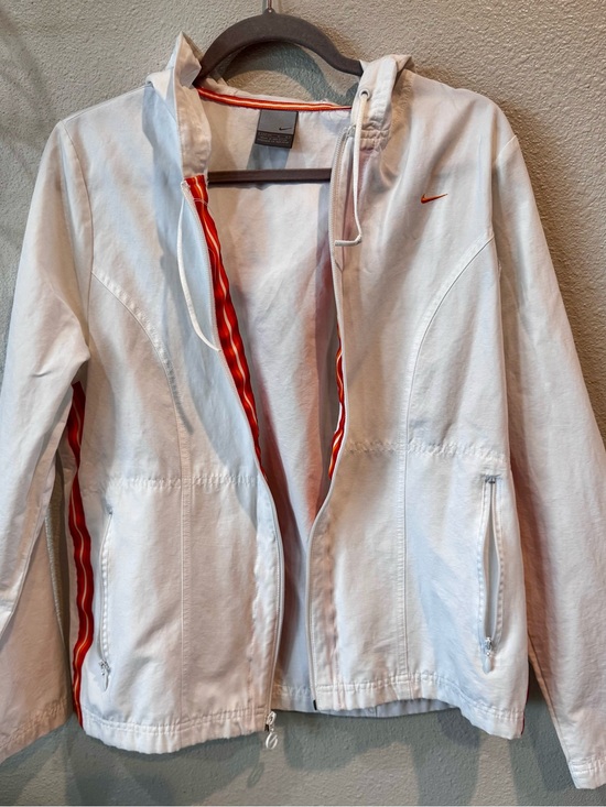 Nike Jackets & Blazers - Nike White Hooded Windbreaker Jacket with Orange & Pink Stripes. Gorpcore